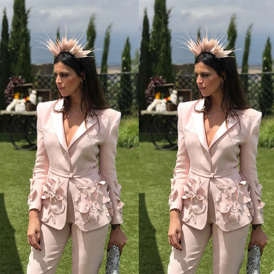 Smoking d'été rose pour femme, blazer, appliques, pantalon de mariage, costume slim, soirée, bal 