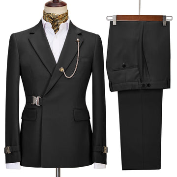 Tailor Made Black Men's Slim Suit Fit Double Breasted 2 Piece Formal Wedding Suit Groomsman Blazer Pants(Jacket+Pant)