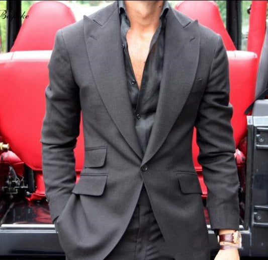 Smoking de marié noir sur mesure pour homme, costume d'affaires formel, blazer de bal, 2 pièces (veste + pantalon) 