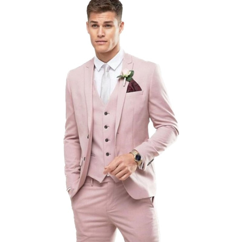Tailor Made Light Pink Men Suit Slim Fit Groom Prom Party Blazer Costume Homme Tuxedo 3pcs(Jacket+Pants+Vest)