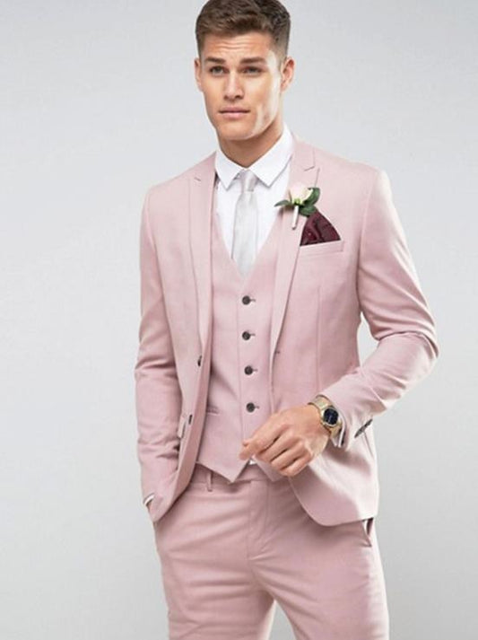 Tailor Made Light Pink Men Suit Slim Fit Groom Prom Party Blazer Costume Homme Tuxedo 3pcs(Jacket+Pants+Vest)