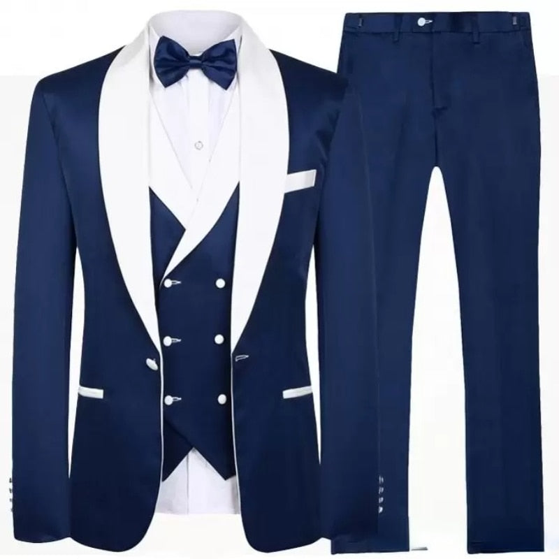 Tailor Made Royal Blue Men's Suit Groom Tuxedos Peak Lapel Best Man Suits Men Wedding Suits (Jacket+Pants+Vest)