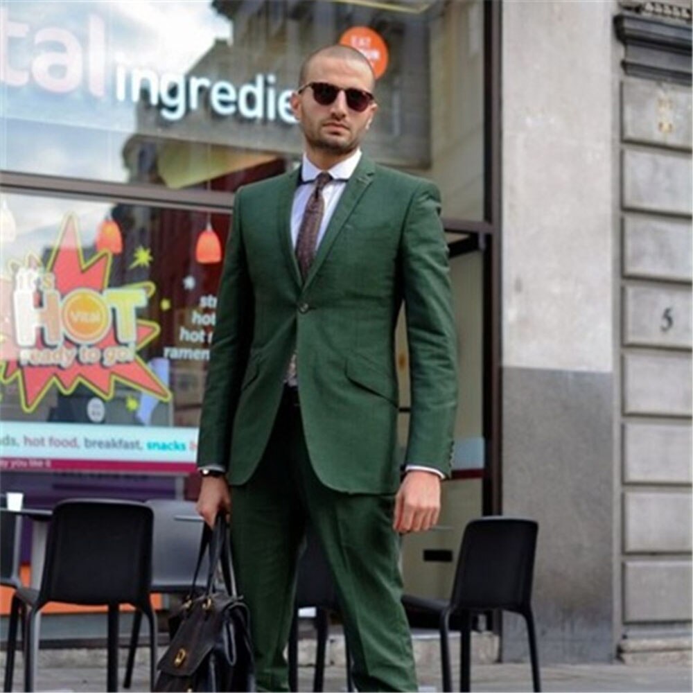 Trajes casuales verdes a medida para hombre para boda, 2 piezas (chaqueta, pantalón y corbata), corte entallado, esmoquin para novio, blazer y pantalones. 