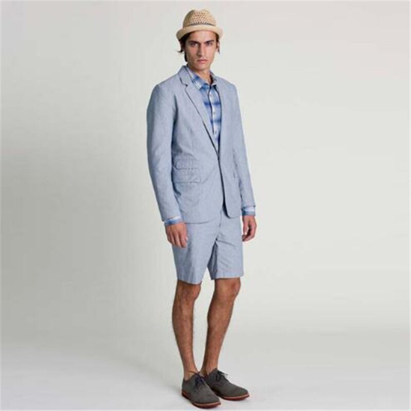 Light Blue Casual Summer Suit Shorts 2-Piece Set for Beach Weddings