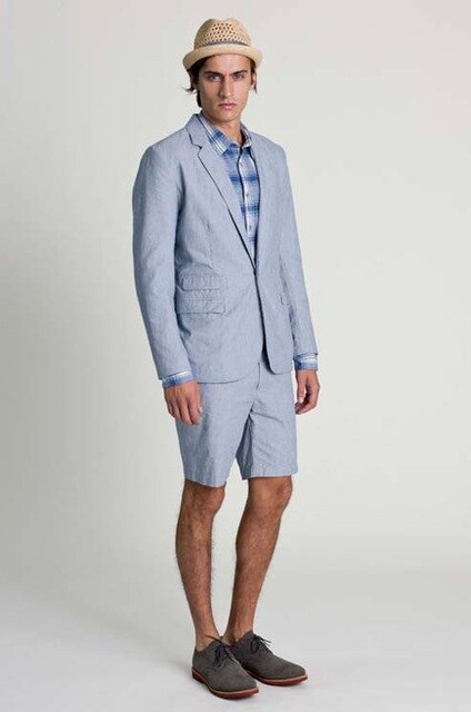 Light Blue Casual Summer Suit Shorts 2-Piece Set for Beach Weddings