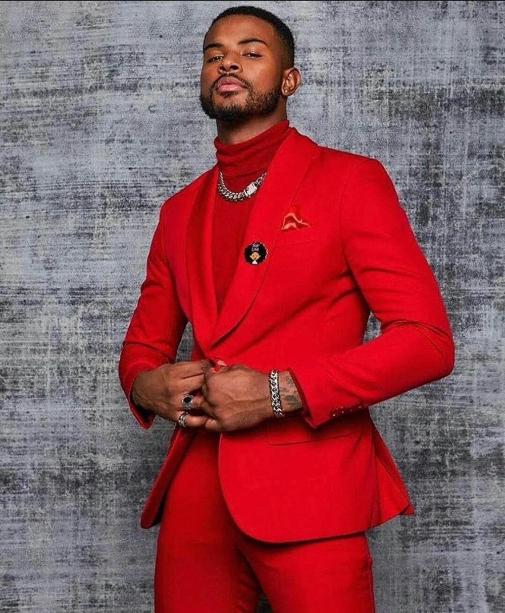 Costumes de mariage rouges sur mesure pour hommes, smokings de marié coupe ajustée, 2 pièces, tenue de marié, blazer, pantalon, veste de bal formelle, pantalon d'affaires 
