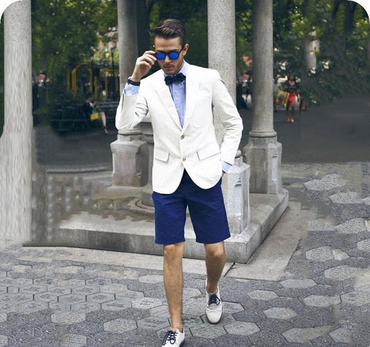 White Men Suits Casual Man Blazer Blue Short Pants Slim Customize Jacket 2 Pieces Costume Homme