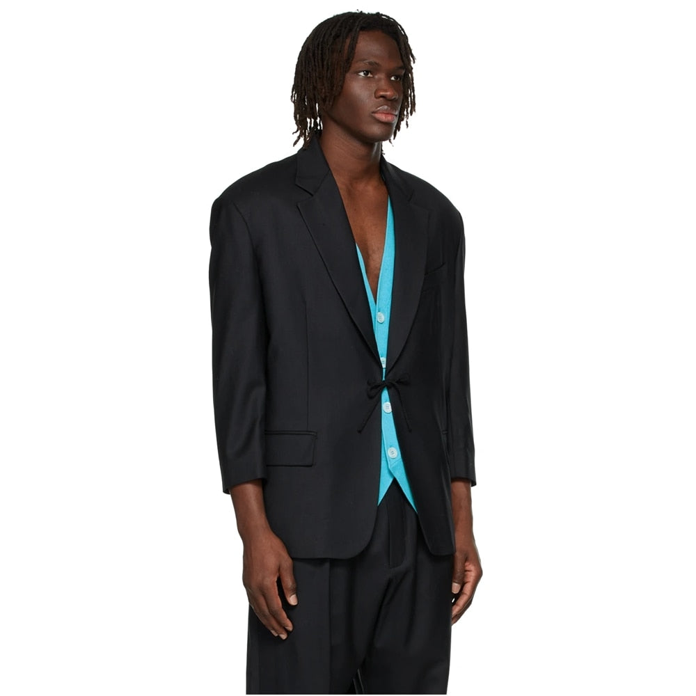 Costume 3 pièces noir à revers crantés pour homme, avec poche mouillée, blazer de mariage 