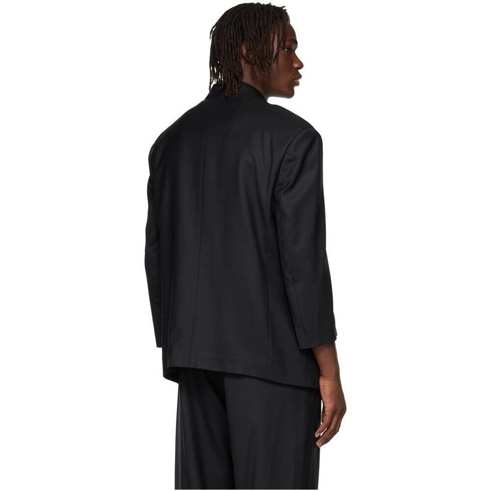 Costume 3 pièces noir à revers crantés pour homme, avec poche mouillée, blazer de mariage 