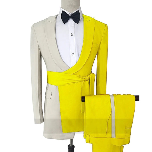 Two-pieces Color Contrast Men Suits Groom Tuxedos Lapel Custom Made Fit Slim Formal Party Long Suit Outerwear Outfit