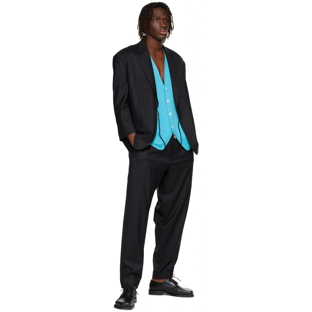 Costume 3 pièces noir à revers crantés pour homme, avec poche mouillée, blazer de mariage 