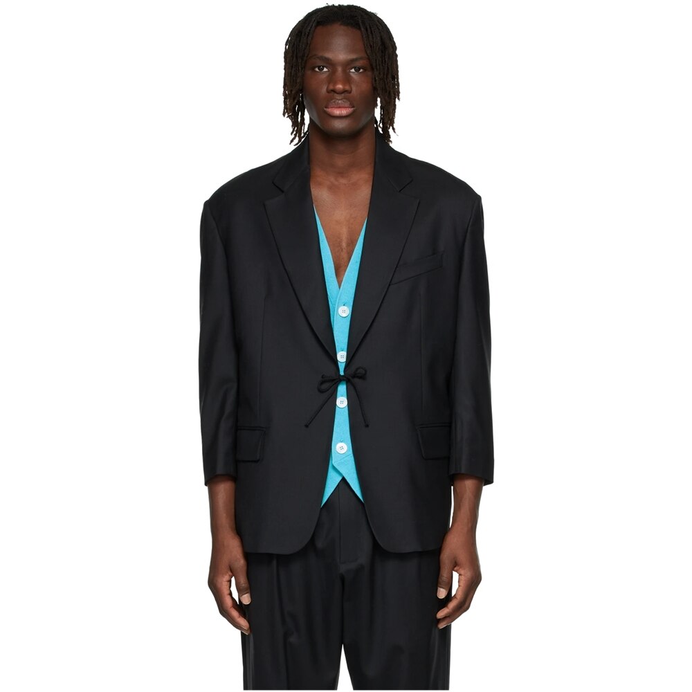 Costume 3 pièces noir à revers crantés pour homme, avec poche mouillée, blazer de mariage 