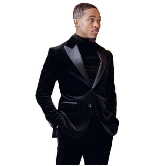 Men Suits Slim Fit Groomsmen Wedding Tuxedos 2 Pieces Sets Black Peaked Lapel Blazers Formal Suit With Jacket And Pants