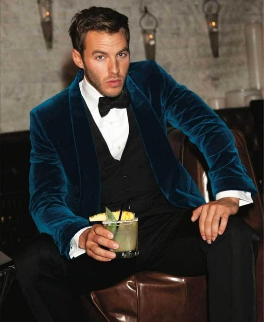 Velvet Groom Tuxedos for Wedding Shawl Lapel Slim Fit Groomsmen Men Suits 3 Pieces Suit Blazer  (Jacket+Pants+Vest )