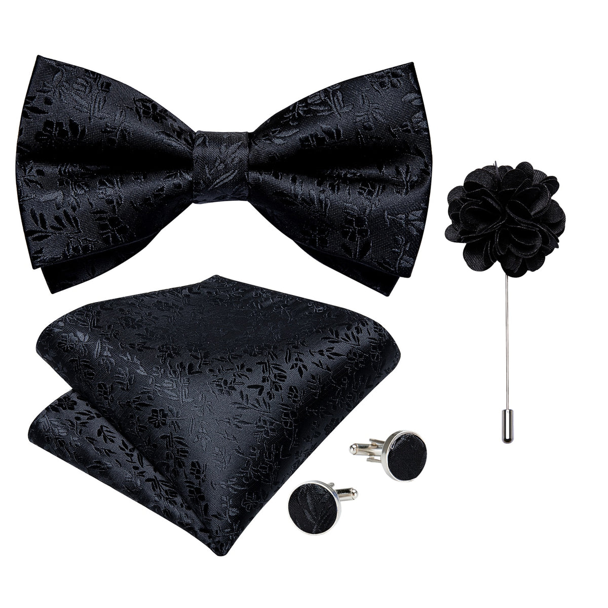 Men's Silk Pre-Tied Butterfly Knot Bow Tie Set with Cufflinks & Corsage for Wedding