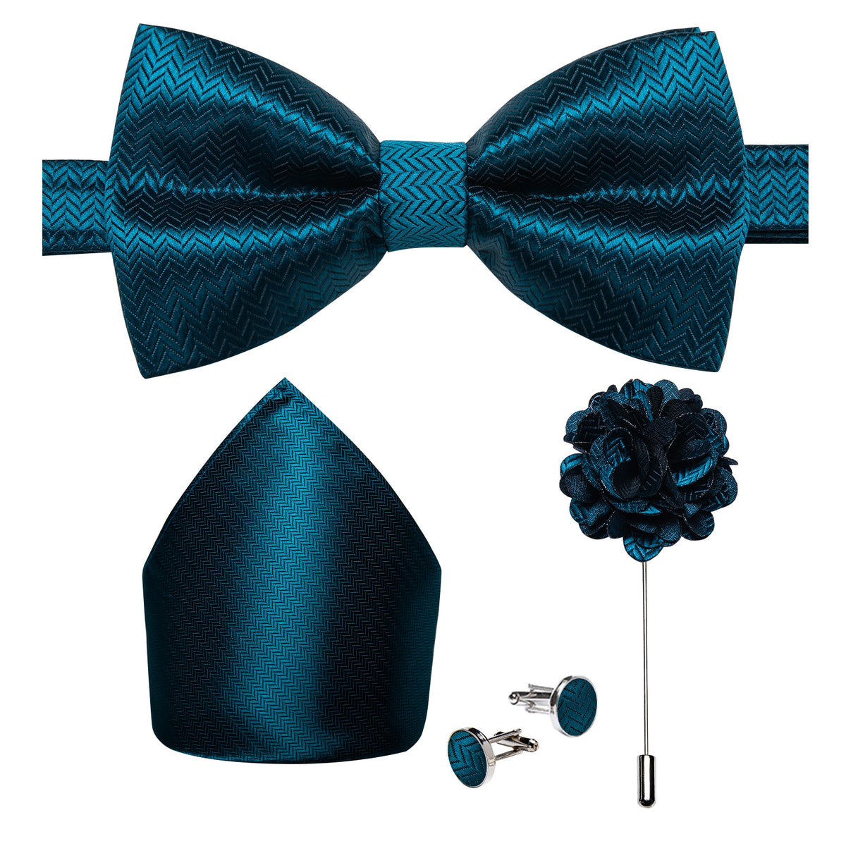 Men's Silk Pre-Tied Butterfly Knot Bow Tie Set with Cufflinks & Corsage for Wedding