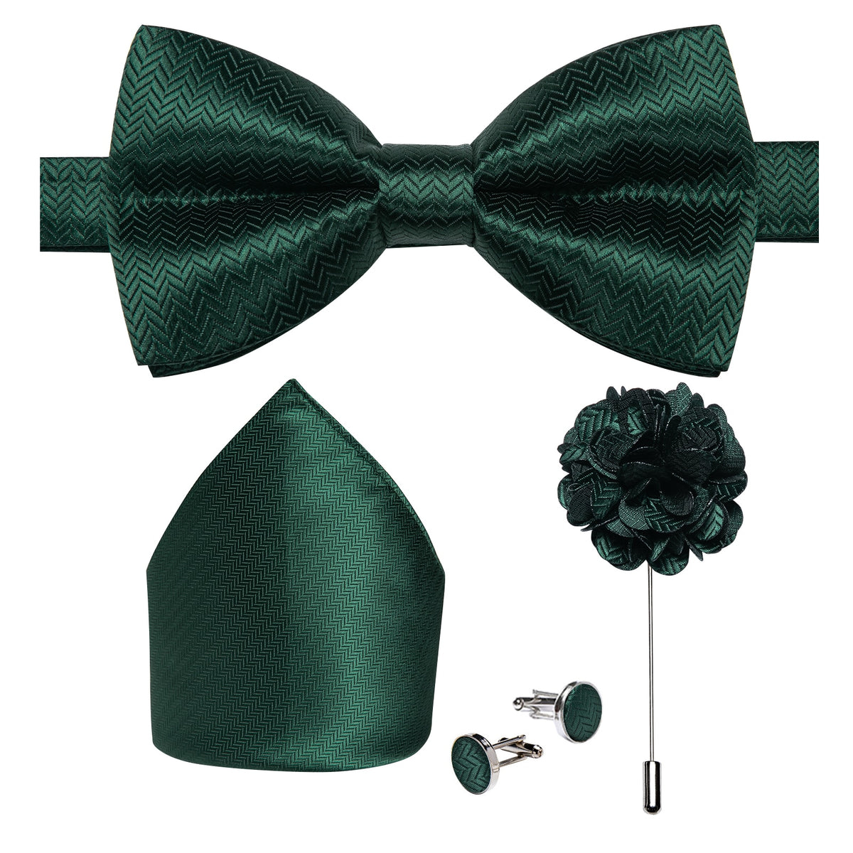 Men's Silk Pre-Tied Butterfly Knot Bow Tie Set with Cufflinks & Corsage for Wedding