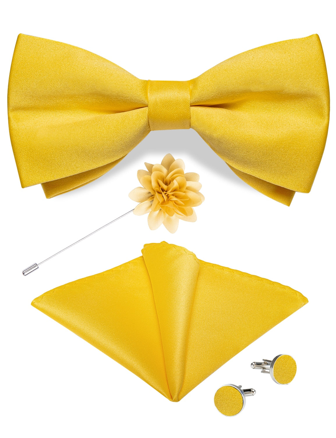 Men's Silk Pre-Tied Butterfly Knot Bow Tie Set with Cufflinks & Corsage for Wedding