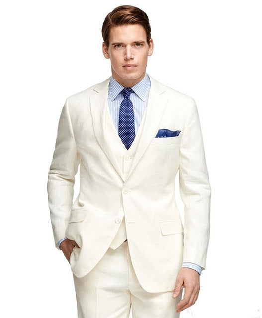 Wedding Custume Homme White Notch Lapel 3Pieces (Jacket+Pant+Tie+Vest) Men Suits Groom Business Office Terno