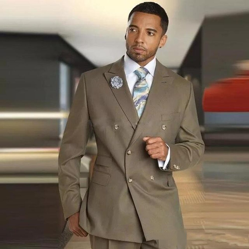 Men's Double Breasted 2-Piece Groom Wedding Tuxedo Suit (Jacket, Pants, Tie)