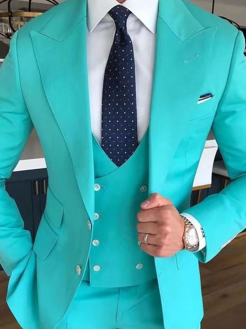 Costume de mariage homme vert menthe deux boutons, coupe slim, sur mesure, grande taille, smoking 3 pièces (veste, pantalon, gilet) 