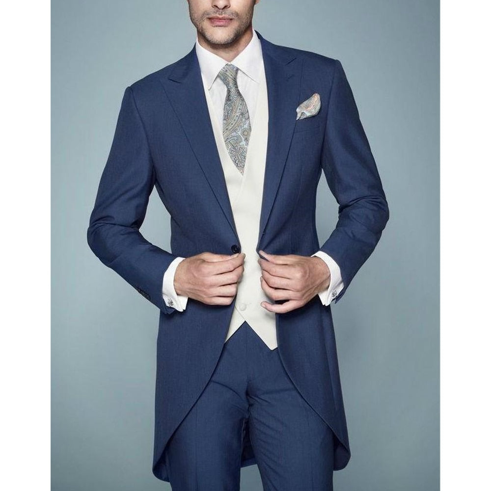 Wedding Men'S Suits Slim Fit Blue One Button Blazer Sets Custom Gentleman Costume 3 Piece Outfits Dress