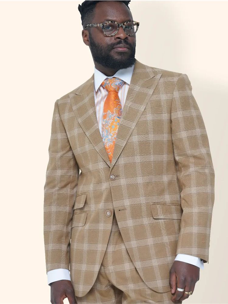 Wedding Men's Suits Slim Fit 2 Pieces Brown Check Two Button Custom Dress Gentleman Costume Blazer Sets