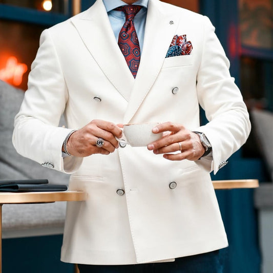 Costume croisé blanc pour homme, 2 pièces, smoking de mariage formel pour garçons d'honneur, ensemble de vêtements pour homme, veste avec pantalon noir