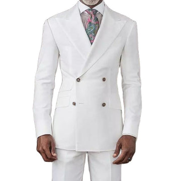 White Silm Fit Men Suits with Double Breasted Peaked Lapel Groomsmen Wedding Tuxedos African Jacket Pants