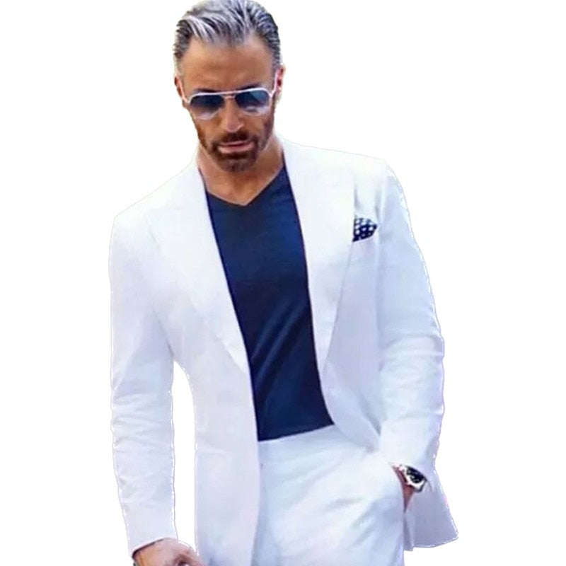 Wide Peaked Lapel White Men Suits for Wedding Groom Tuxedo Blazer 2 Piece Coat Pants Slim Fit