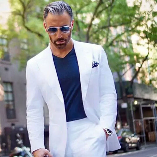 Wide Peaked Lapel White Men Suits for Wedding Groom Tuxedo Blazer 2 Piece Coat Pants Slim Fit