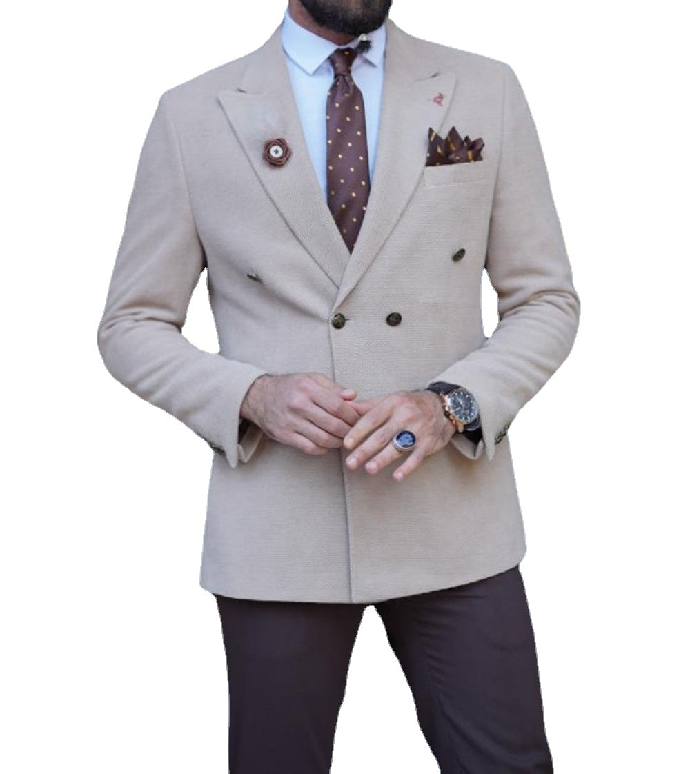 Wool Men's Suits Peak Lapel Double Breasted Slim Fit For Wedding 2-Peices Jacket+Pants Custom Made Trajes De Hombre