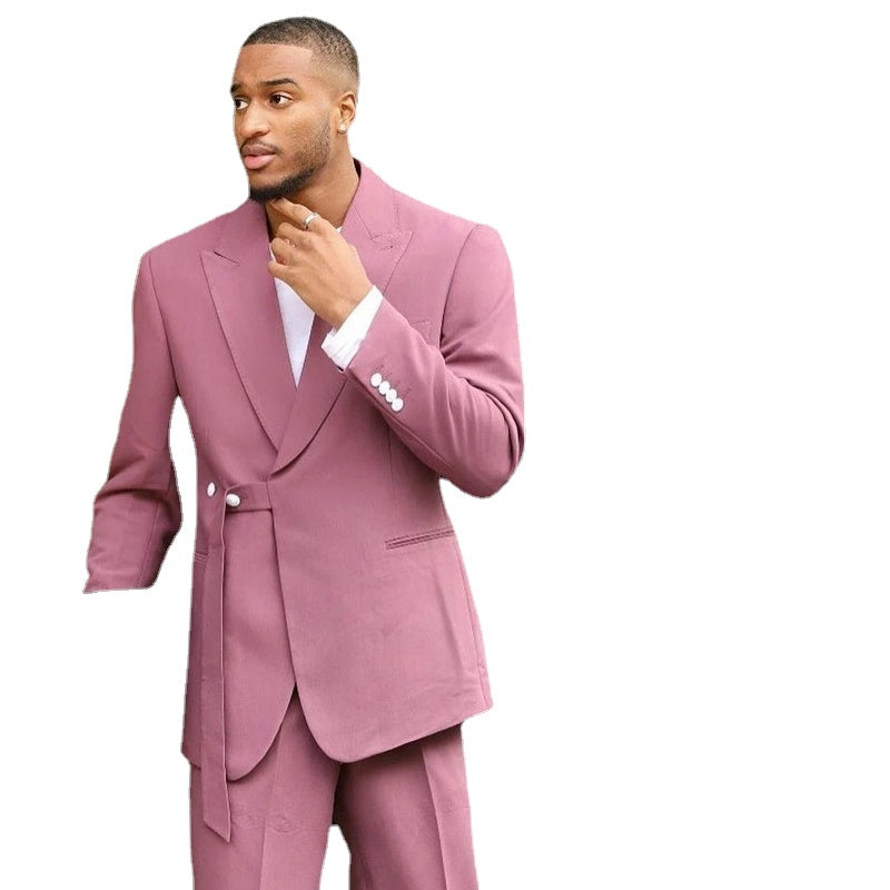 Designer Men's Suit With Belt Prom Slim Fit Tuxedo Suits Wedding Groomsmen Blazer 2 Pieces (Jacket+Pants)