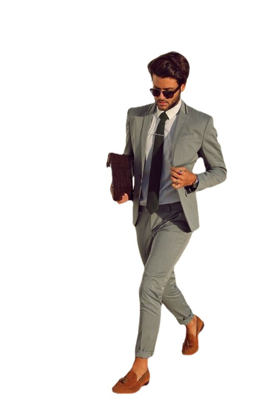 Light Gray Men Suits Cool Blazer Notch Lapel Two Buttons Bespoke Formal Office Business Terno Masculino(Jacket+Pant+Tie)