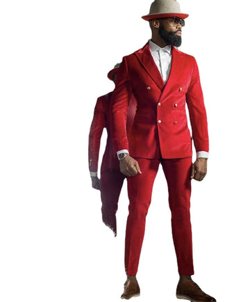 Red Peak Lapel Wedding Men Suits Slim Fit 2 Pcs Costume Homme Groom Tuxedos Prom Party Blazer  2 Pcs(Jacket+Pant)