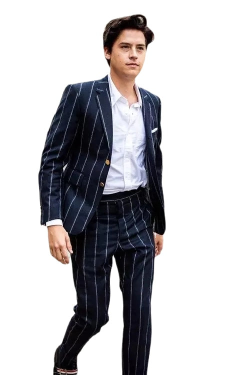 Wide Dark Blue Men Suits 2 Buttons Costume Homme Party Groom Tuxedos Wedding Slim Fit 2 Pieces (Jacket+Pants)