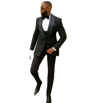 Black Slim Fit Men Suits for Groom Wedding Tuxedos shawl Lapel Custom Blazer 3 Pieces Men Jacket Pants Vest
