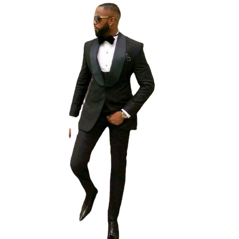 Costume 3 pièces noir slim fit pour homme, smoking de mariage, revers châle, blazer personnalisé, veste, pantalon, gilet 