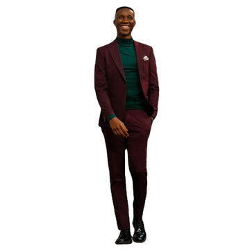 Burgundy Men Suits 2 Pcs Peak Lapel 1 Button Wedding Slim Fit Groom Tuxedo Terno Masculino Prom Blazer Jacket Pant Costume Homme