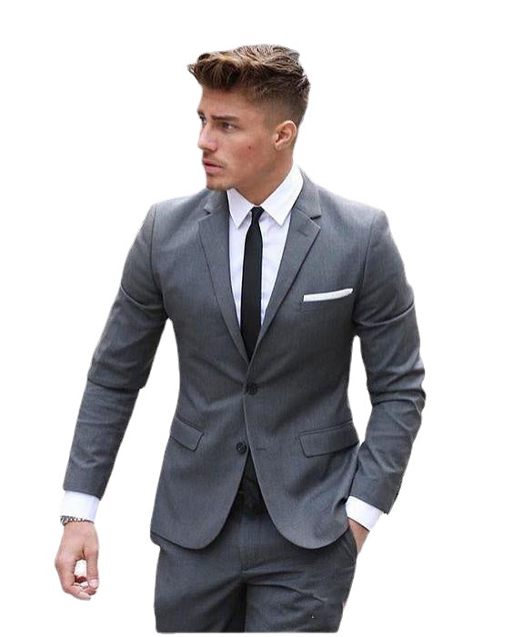 Classy Gray Custom Made Men Suit Two Pieces Wedding Tuxedos Slim Fit Groom Business Suits(Jacket+Pants) Costume Homme