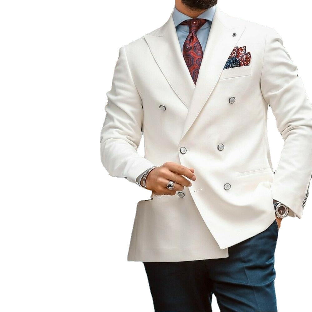Costume Homme White Wedding Groom Men Suits Double Brested Slim Fit Suits Best Man Tuxedos Blazer 2 Pcs Jacket+Pants