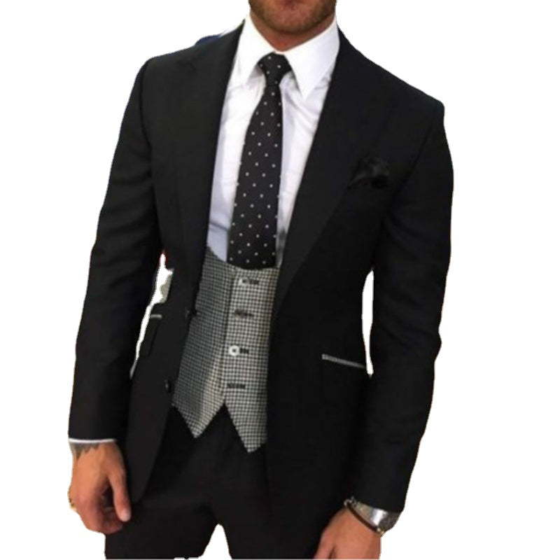 Formal Wedding Suits For Men with Plaid Waistcoat Slim Fit Groom Tuxedo Peaked Lapel Blazer Custom Made Costume