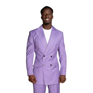 Lavender Men Suits 2 Pieces Peaked Lapel Double Breasted Jacket Pant Tuxedos Slim Fit Chalecos Para Hombre Blazer Masculino