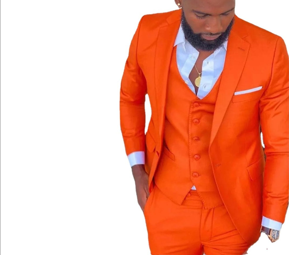 Bright Orange Men Suits Peak Lapel Costume Homme Tuxedo Prom Wedding Groom Blazer Terno Slim Fit 3 Pcs