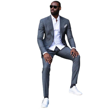 Design Costume Grey Slim Fit Prom Suits Two Pieces Wedding Suits Men Tuxedos Blazers Jacket Pants Casual Wear