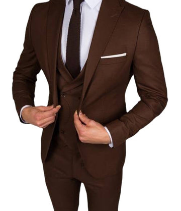 Coklat Double Breasted Rompi Kostum Homme Pria Jas Pernikahan Groom Prom Pria Blazer Slim Fit 3 Buah (Jaket + Celana + Vest)