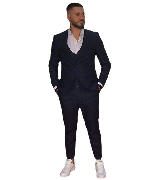 Summer Navy Men Suits Slim Fit One Button Groom Wedding Party Tuxedos( Jacket+Vest+Pants)
