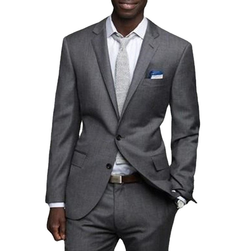 Gray Formal Men Suits Slim Fit African Groom Tuxedo for Wedding 2 Piece Set Jacket with Pants Dinner Party Costume