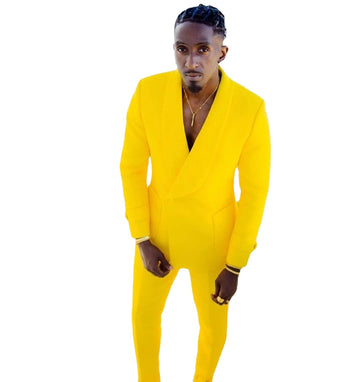 Bright Yellow Men Suits One Button Shawl Lapel Wedding Slim Fit Blazer Tuxedo Terno Prom Groom Custom Made 2 Pieces
