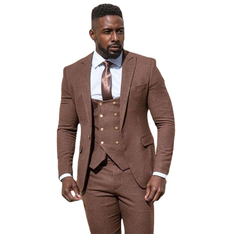 Khaki Men Suits New Groom Suit Wedding Suits For Best Men Metal Button Groom Tuxedos For Man Custom Made